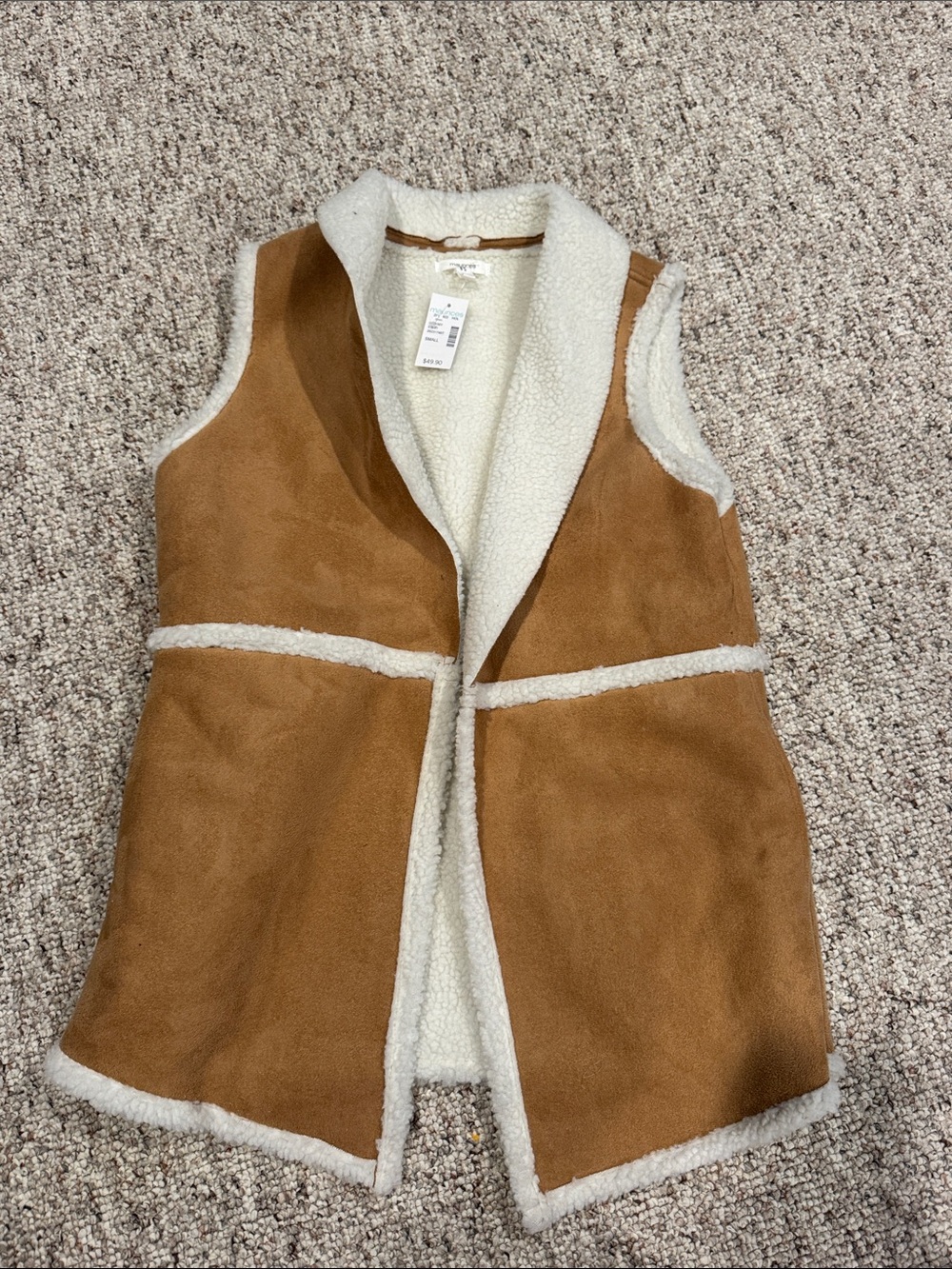 Maurices Camel and Cream Faux Shearling Vest